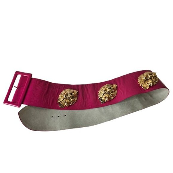 VTG Isabel Canovas Pink Leather Wide Belt Designer‎ Waist Corset Gold Rare 80's - Picture 7 of 11